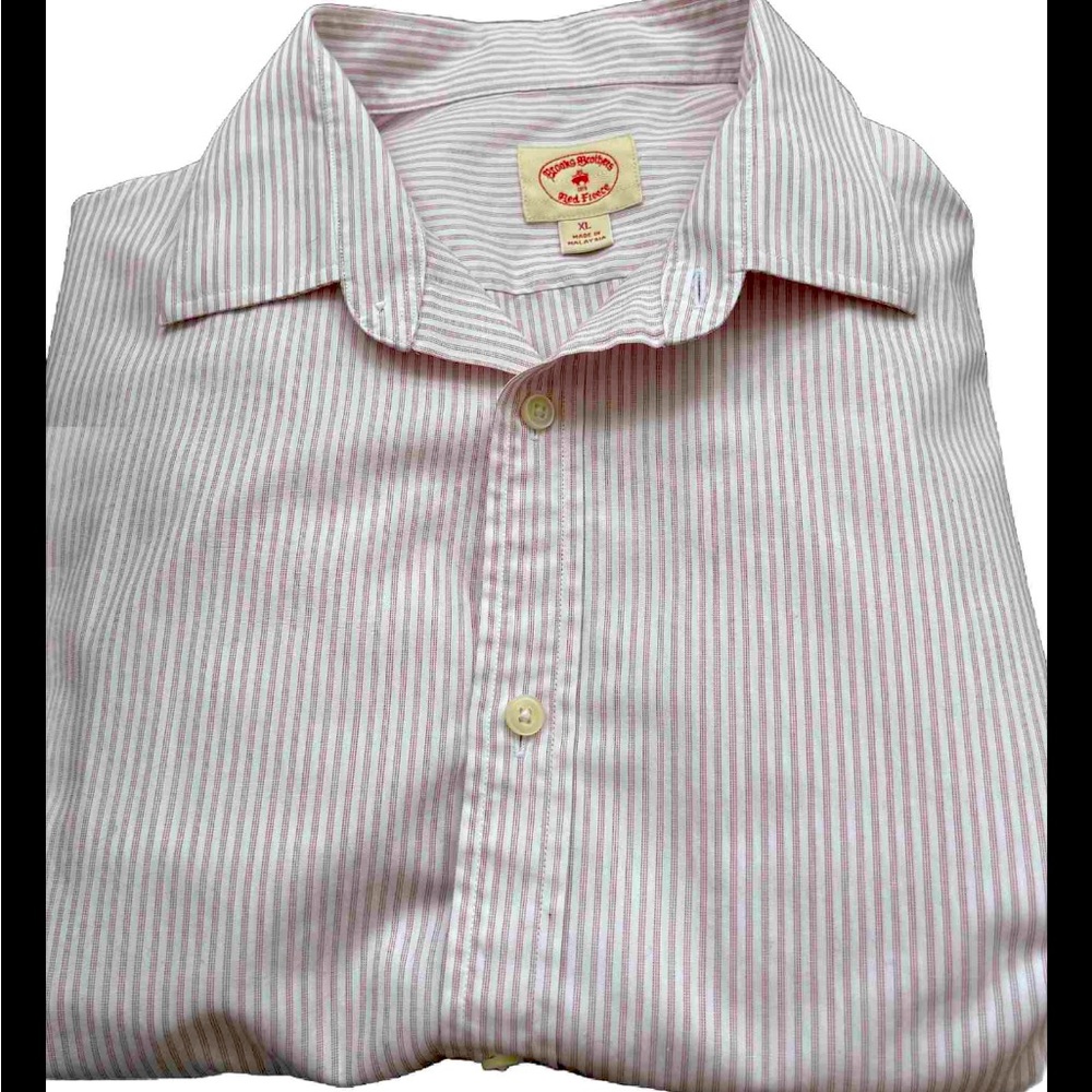 Brooks Brothers Red Fleece No Iron Red Pinstripe Long Sleeve Button Down Shirt X
